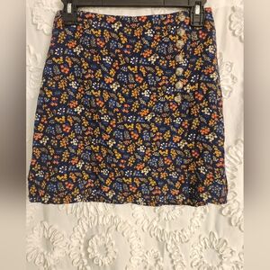 Madewell Side Button A line Navy Blue Garden party Floral Mini Skirt Size 0